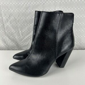 Black Ankle Booties Size 11 Pointed Toe Causual Chunky Block Heels Boots